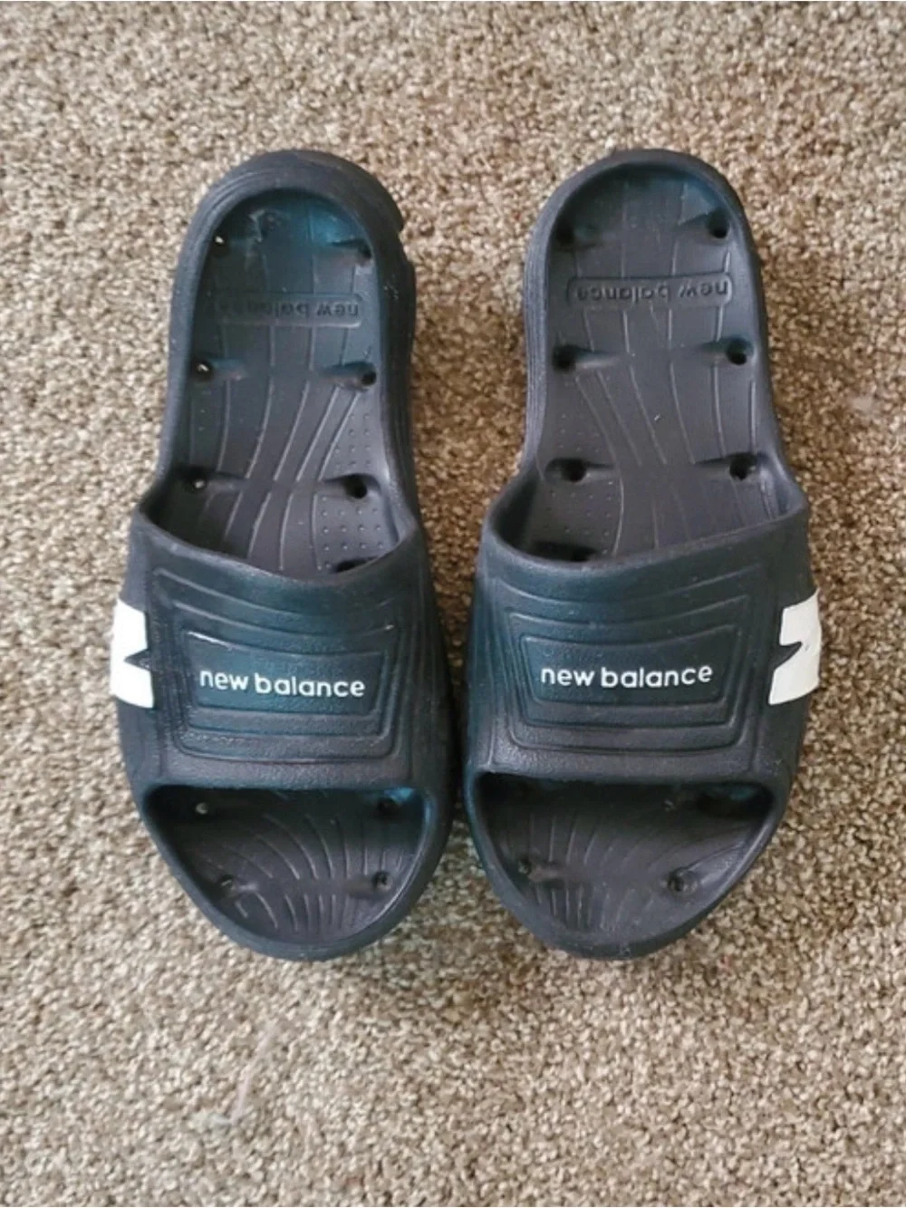 New Balance Kids Black Slide Sandals with White Logo